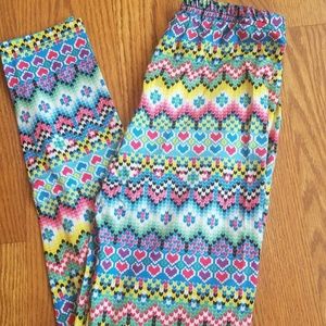 Girls Large 7/8 Leggings Hearts Colorful Soft